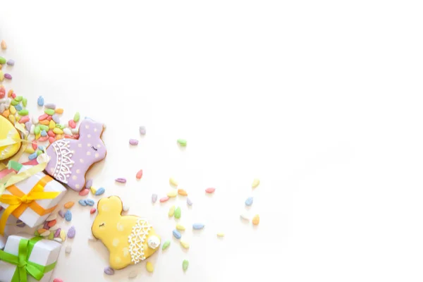 Doces Para Celebrar Páscoa Pão Gengibre Forma Coelho Páscoa Ovos — Fotografia de Stock