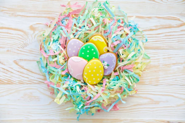 Süßigkeiten Zum Osterfest Lebkuchen Form Von Osterhasen Und Ostereiern Weiß — Stockfoto