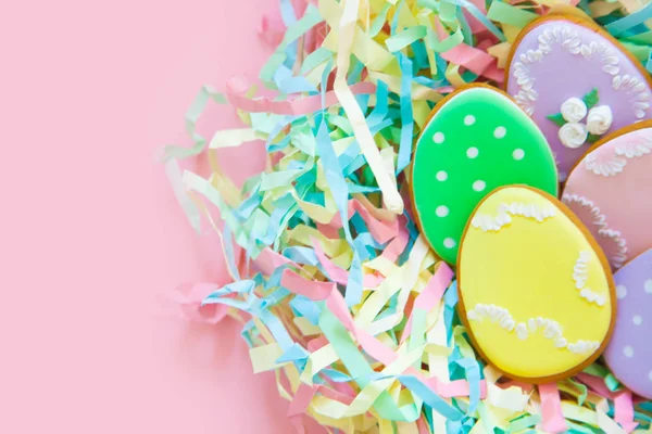 Süßigkeiten Zum Osterfest Lebkuchen Form Von Osterhasen Und Ostereiern Weiß — Stockfoto