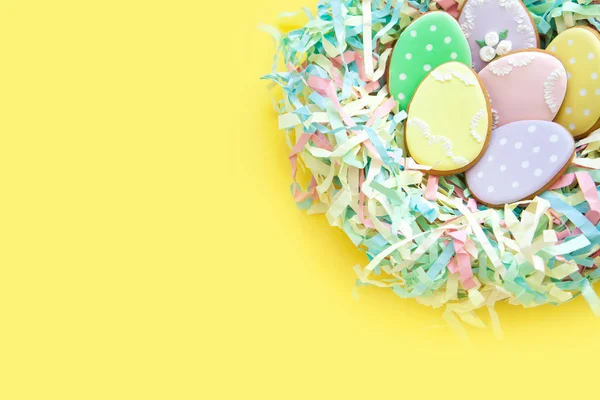 Dulces Para Celebrar Pascua Pan Jengibre Forma Conejo Pascua Huevos —  Fotos de Stock