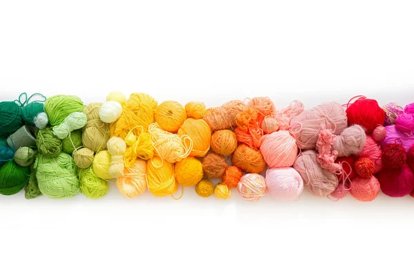 Colored balls of yarn. View from above. Rainbow colors. All colo — Stock Photo, Image