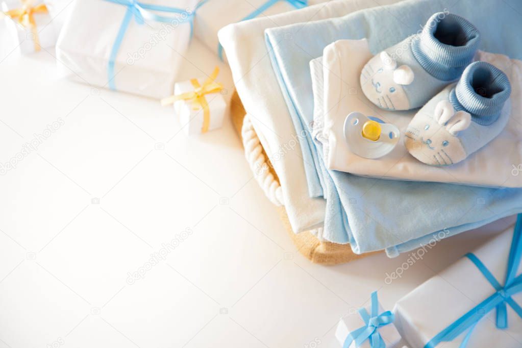 Its a boy, blue theme Baby Shower or Nursery background with dec