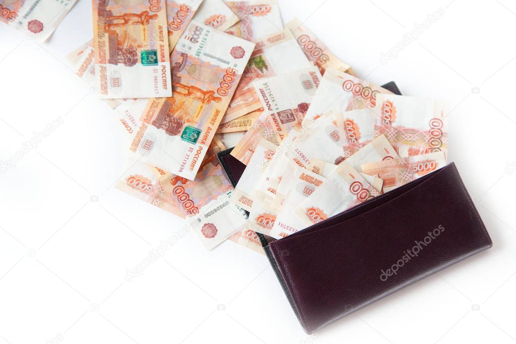 The Russian way of storing money in a bank. Many bills of five thousand.