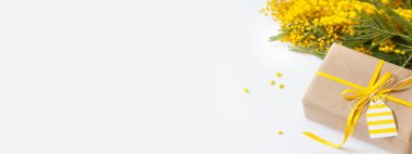 Mimoza çiçek ve şenlikli hediye kutuları. Anneler günü ve Mart 8t