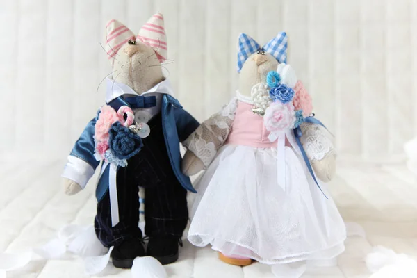 Handmade toys wedding. Doll of textiles, fabrics and yarn.  Cats