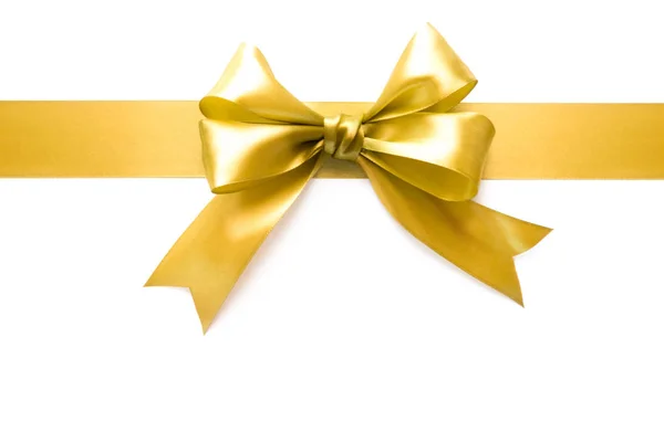 白い背景に贈り物として弓を持つ金のリボン — ストック写真