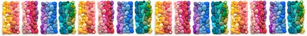 Many Colorful Balls Wool Cotton Yarn Knitting White Background Stretch — Stock Photo, Image