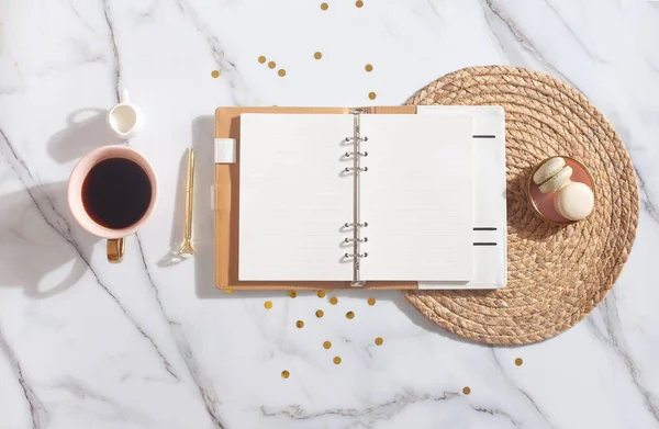 Carnet Notes Avec Pages Vides Pour Votre Texte Stylo Tasse — Photo