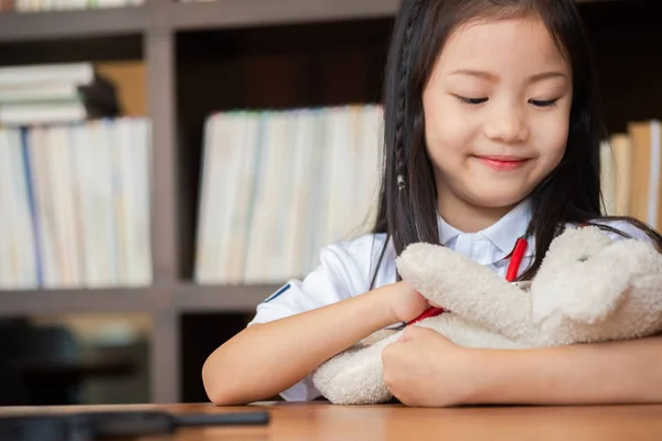 Young Girl Enjoys Playing Stethoscope Toy Children Concept Medical Concept — Stock Photo, Image