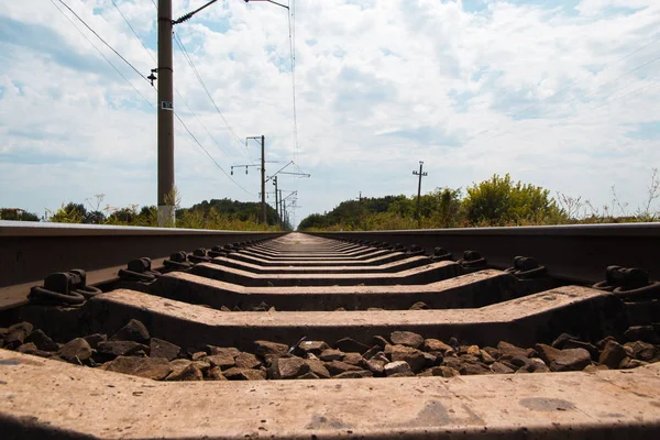 Rails Sleepers Railway Background Blue Sky Perspective — Stock Photo, Image