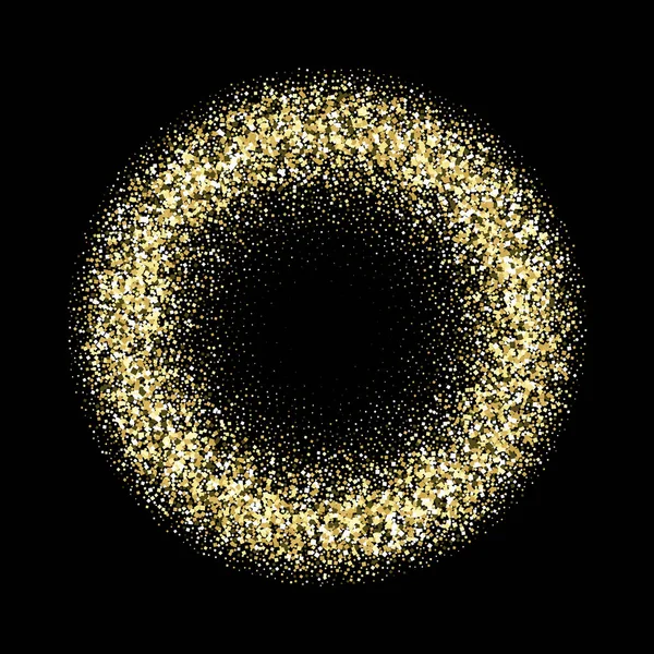 Black and gold background with circle frame. Glitter decoration, golden dust. Great for valentine, christmas and birthday cards, wedding invitation, party posters and flyers.