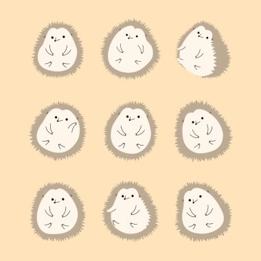 Kirpi 2 turuncu arka planda sevimli, vektör illüstrasyonu.