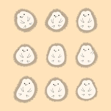 Kirpi 3, turuncu arka planda şirin, vektör illüstrasyonu.