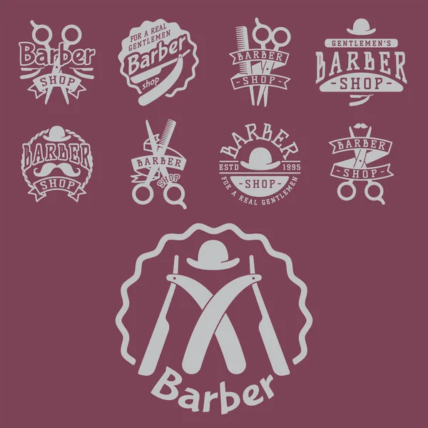 Vintage barbeiro vetor logotipo estilo retro cortador de cabelo tipografia floresce caligrafia ícone barbearia ilustração . —  Vetores de Stock