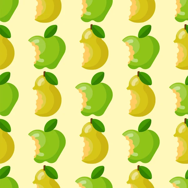 Mordido maçã fundo vetor ilustração têxtil frutas verdes fatia sem costura padrão . — Vetor de Stock