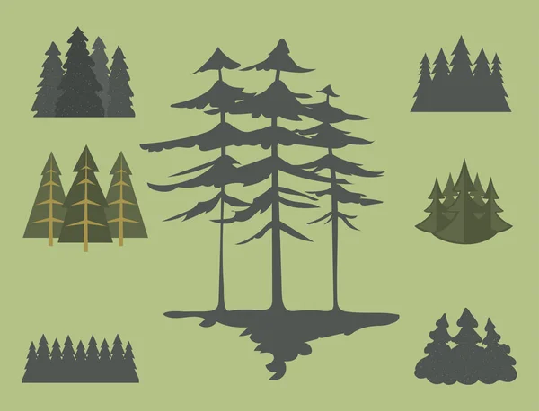 Arbre voyage extérieur pin silhouette conifères naturel tops pin épinette branche cèdre plante feuille tige dessin vectoriel illustration . — Image vectorielle