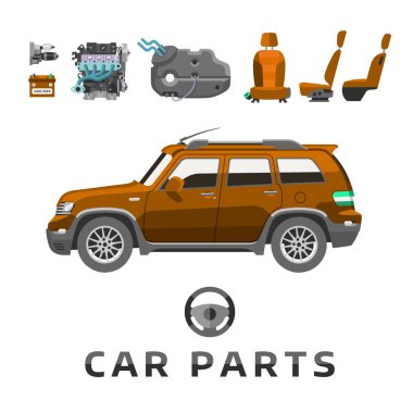 Araba servis parçaları düz oto mekanik tamir makineleri ve donanımları vektör çizim