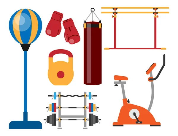 Fitness gimnasio club atlet deporte actividad cuerpo herramientas bienestar mancuerna equipo vector ilustración — Vector de stock