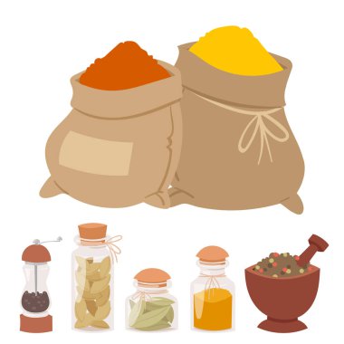 Baharat baharat ve baharatlı otlar dekoratif öğeler ve simgeler. Tohumlar meyve çiçek tomurcukları karışımları ve baharat gıda tesisleri, kökleri bırakır. Sağlıklı organik sebze.