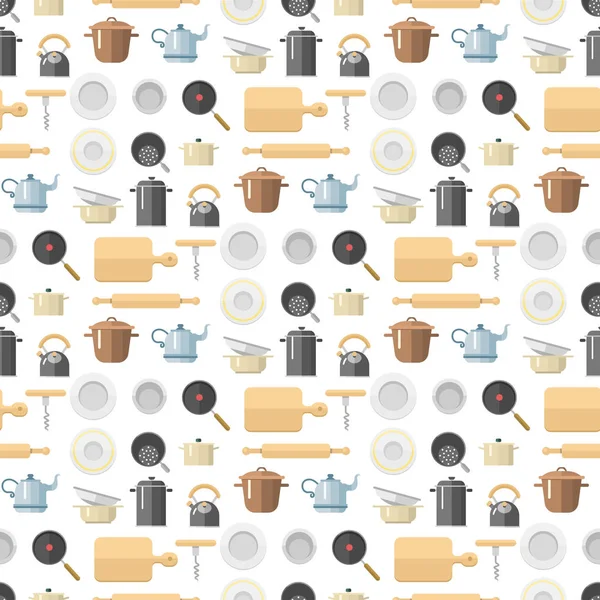 Mutfak yemekleri düz seamless modeli ev eşyası günlük yemekler mobilya illüstrasyon vektör.