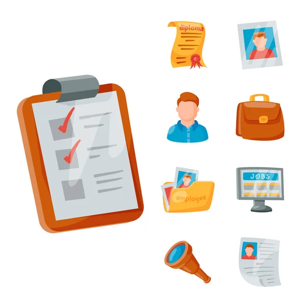 Vector Job Search Icon Set Office Concept Human Recruitment Employment — Stock Vector