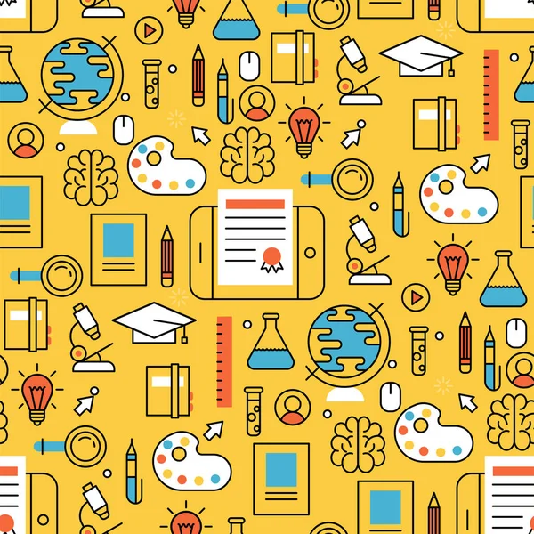 Düz tasarım uzak eğitim Dikişsiz desen arka plan eğitim mağaza araştırma bilgi vektör çizim öğrenme öğrenme online.