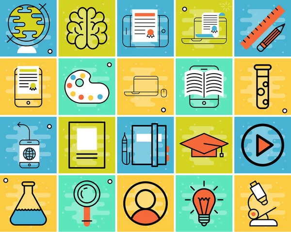 Düz tasarım öğrenme Online uzak eğitim video eğitimlerini araştırma bilgi vektör çizim öğrenme eğitim mağaza personeli.