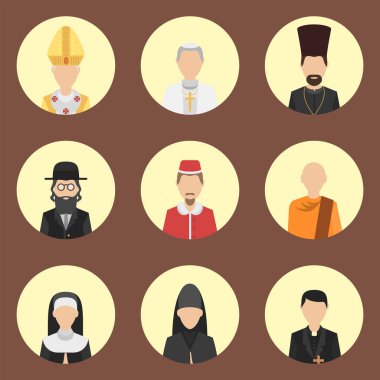Din insanların karakter grubu farklı milletlerden geleneksel kıyafetlerle insan vektör
