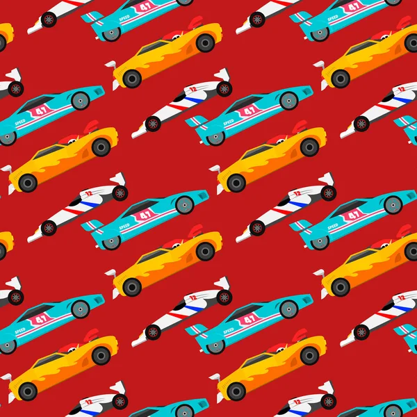 Sport speed automobile offroad rally car colorful fast motor racing auto driver transport motorsport seamless pattern background vector illustration.