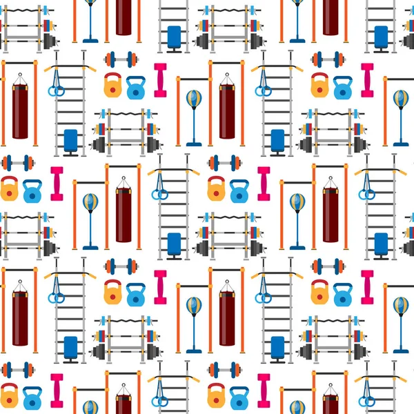 Fitness palestra club atletica sport attività corpo strumenti benessere manubri attrezzature senza soluzione di continuità modello sfondo vettore illustrazione — Vettoriale Stock