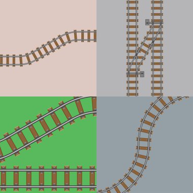 Vektör çizim demiryolu parça gri bakım beton teknolojisi Yapı ekipmanları metro inşaat mühendislik raylar.