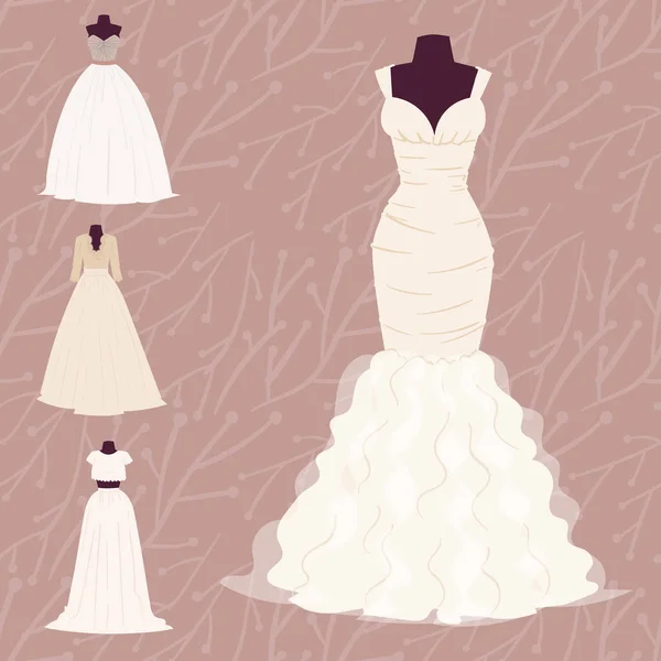 Svatební nevěsta šaty elegance stylu oslav svatební sprcha oděvní doplňky vektorové ilustrace. — Stockový vektor