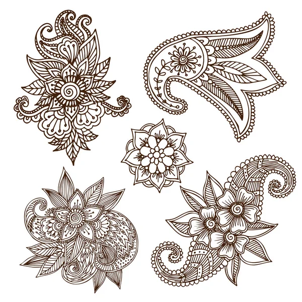 Henna tattoo mehndi flower doodle ornamental decorative indian design pattern paisley arabesque mhendi embellishment vector. — Stock Vector