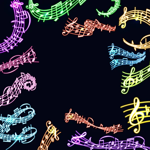 Noten vector muziek neon melodie colorfull musicus symbolen geluid melodie tekst schrijven audio Symfonie illustratie — Stockvector