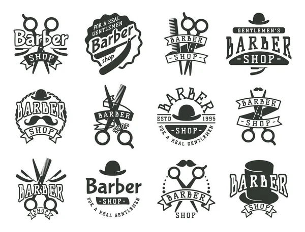 Vintage barbeiro vetor logotipo estilo retro cortador de cabelo tipografia floresce caligrafia ícone barbearia ilustração . —  Vetores de Stock