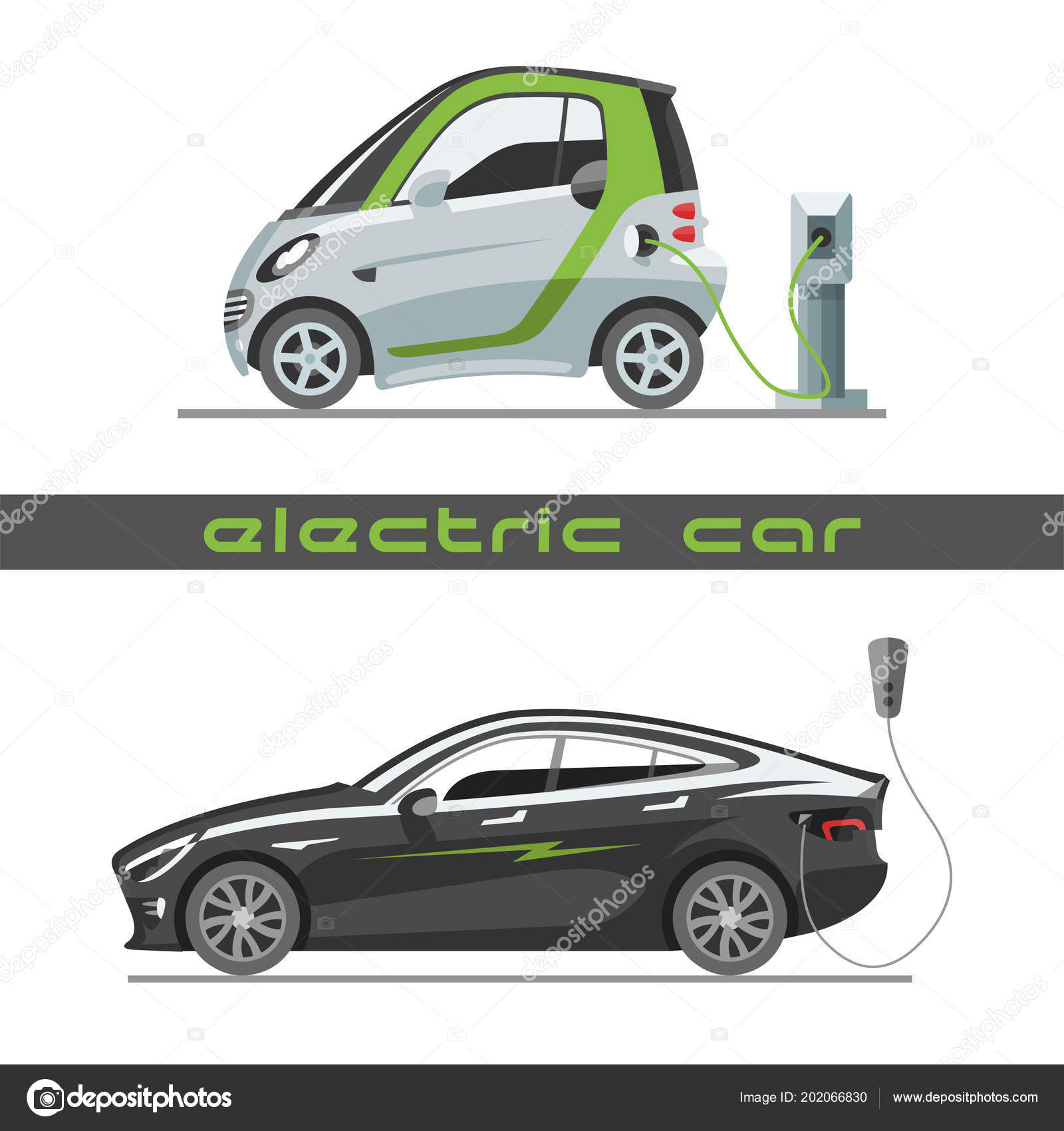 Electric car with solar panels eco transport vector illustration