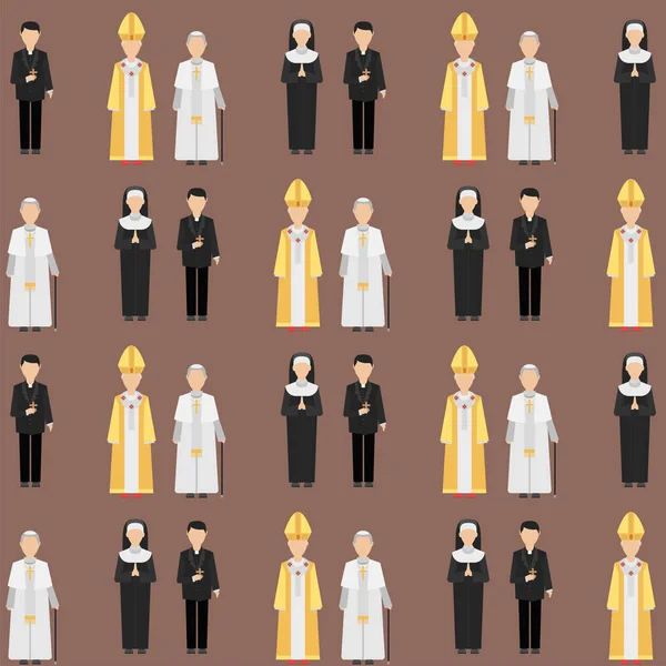 Religión personas personajes vector grupo de diferentes nacionalidades humano usando ropa tradicional sin costuras patrón de fondo . — Vector de stock