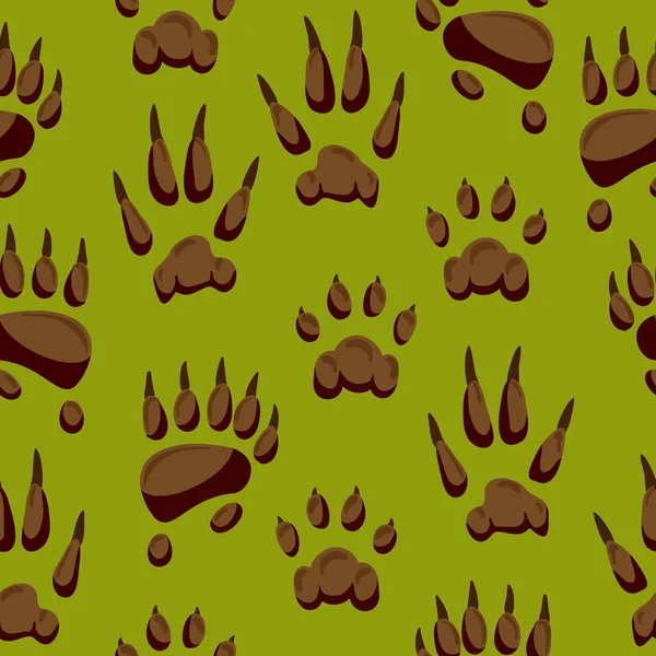Wild animal paw hand steps vector animalistic pets claw or of cat or dog and pawed bear or monkey foot illustration pawky mammals set seamless pattern background — Stock Vector