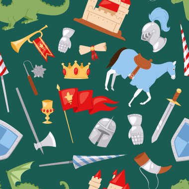 Orta Çağ Ortaçağ hanedan Kraliyet arması öğeleri vintage şövalyelik kale vektör çizim karahan