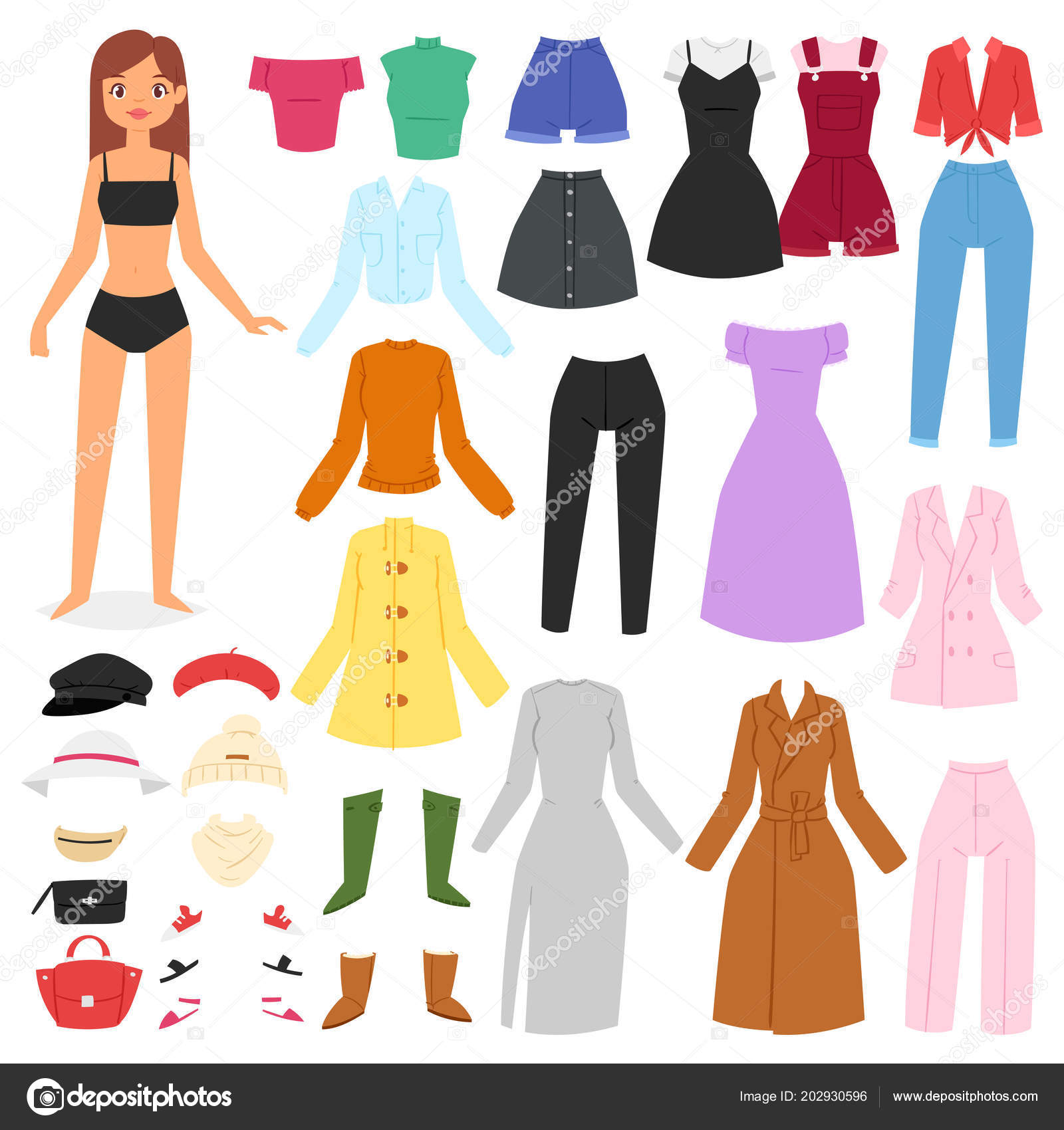 Clothes woman vector beautiful girl and dress up or clothing with