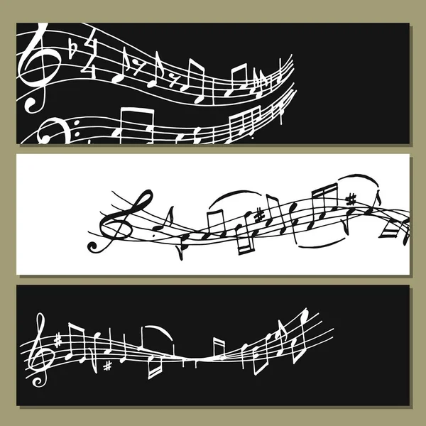 Notas música melodía colorido músico banner símbolos sonido melodía texto escritura audio sinfonía vector ilustración — Archivo Imágenes Vectoriales