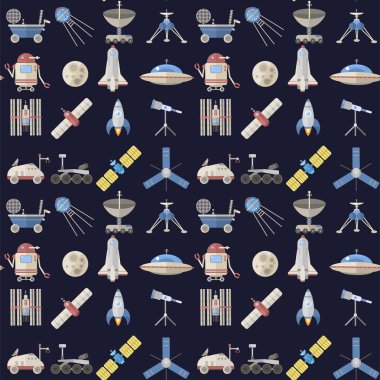 Şık uzay gemisi Dikişsiz desen arka plan astroloji radar evren evren teknoloji meteor bilim Servisi astronot roket uydu vektör.