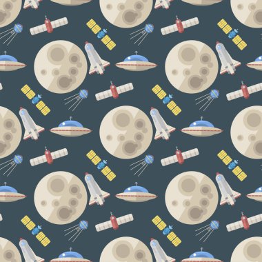 Şık uzay gemisi Dikişsiz desen arka plan astroloji radar evren evren teknoloji meteor bilim Servisi astronot roket uydu vektör.