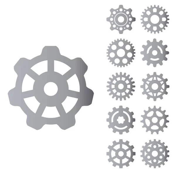 Gear icons silhouette isolated engine wheel equipment machinery element vector illustration. — Stock Vector