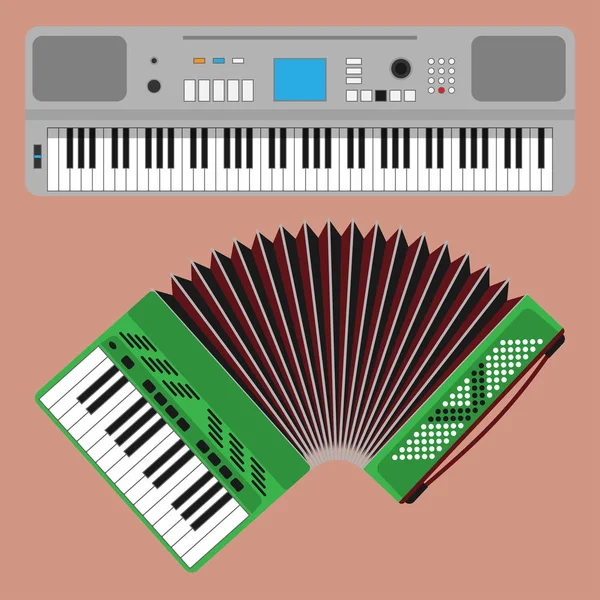 Teclado instrumentos musicales vector clásico piano melodía estudio acústico brillante músico equipo electrónico sonido ilustración . — Vector de stock