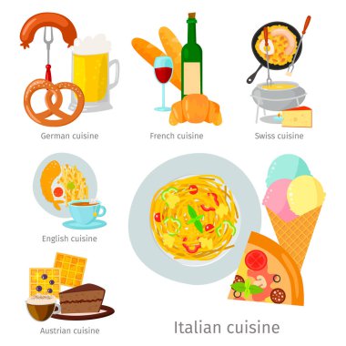 Avrupa vektör yiyecek mutfağının lezzetli akşam yemeği yemek lezzetli lüks İtalya Roma rustik aperatif plaka düz resimde gösterilen