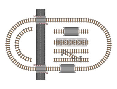 Vektör çizim demiryolu parça gri bakım beton teknolojisi Yapı ekipmanları metro inşaat mühendislik raylar.