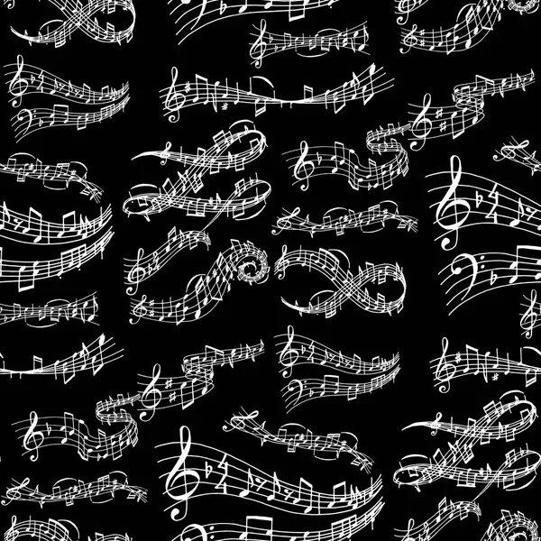 Notas melodia música colorido músico símbolos som melodia sem costura padrão fundo texto escrita áudio sinfonia vetor ilustração — Vetor de Stock