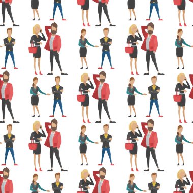 İş insanlar erkek ve kadın tam uzunlukta profesyonel portre Dikişsiz desen arka plan topluluk karakter illüstrasyon vektör.