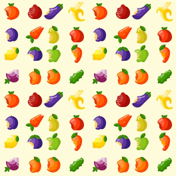 Mordido frutas vitamina alimentos sin costuras patrón fondo vegetal corte nutrición agricultura delicioso bocadillo vector ilustración — Vector de stock